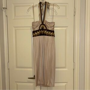 BCBG Maxazria Halter Party Dress Geometric Pattern Y2K Size S Brown And Taupe
